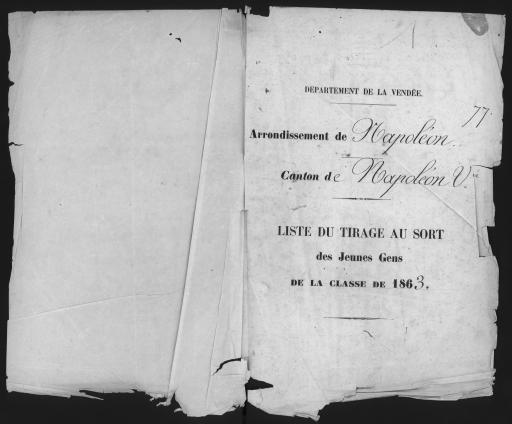 Listes de tirage au sort des jeunes gens, classe 1863 - par arrondissement et par canton